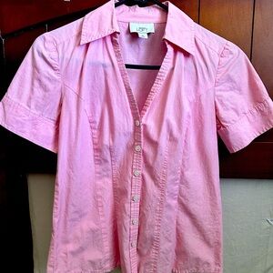 Ann Taylor Loft pink button up collared top